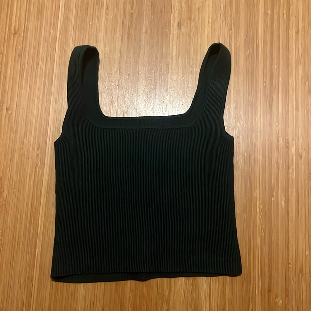 Reformation body con cropped ribbed square neck top size XS forest green